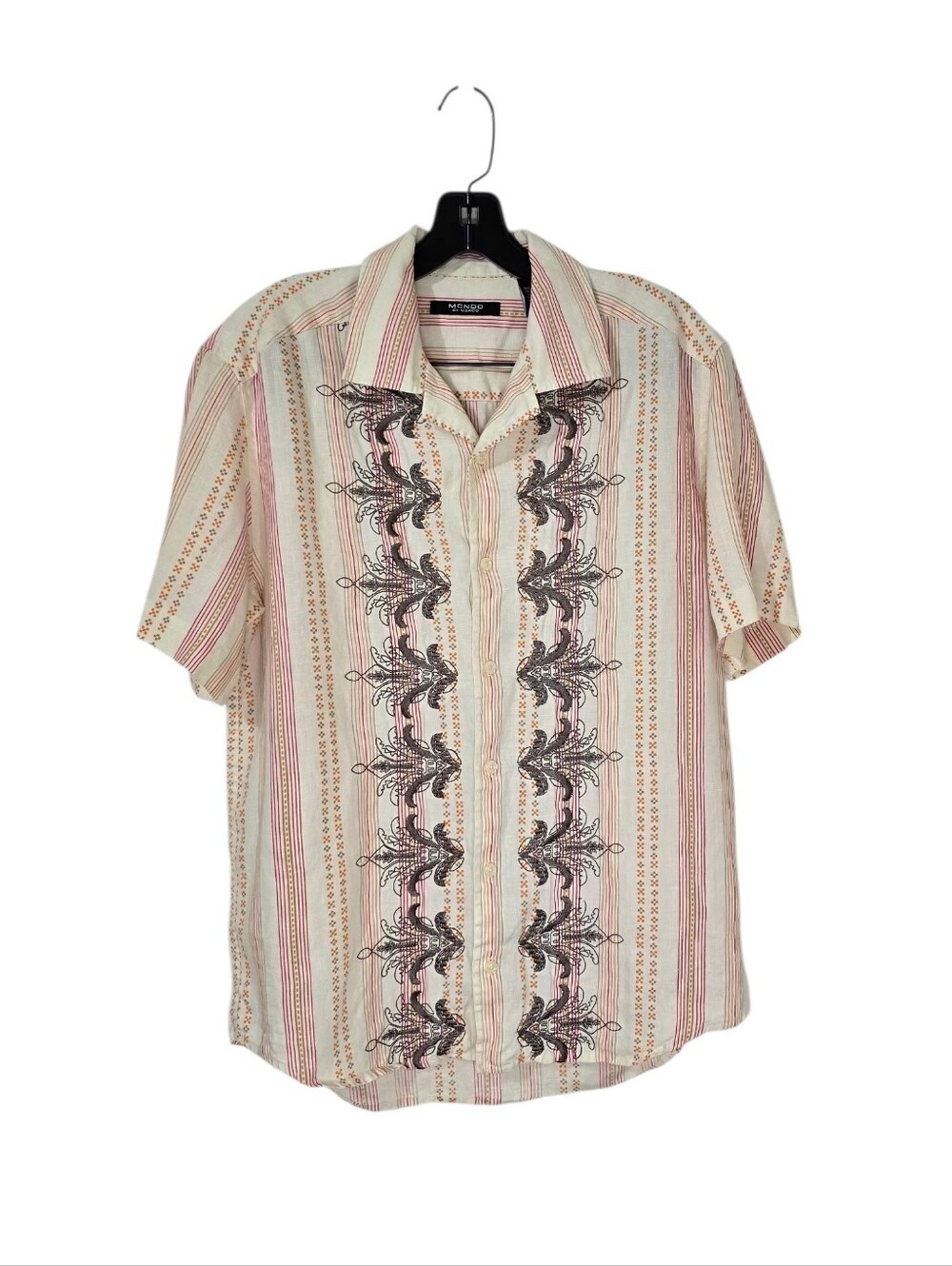 Mondo Di Marco Embroidered 100% Linen Button Up Shirt Mens Medium Resortwear